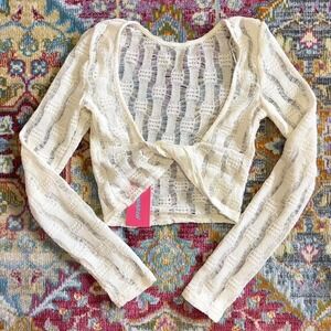 Edikted Cream Crochet Long Sleeve Top Sweater Cropped Womens XS Fairy‎ Boho